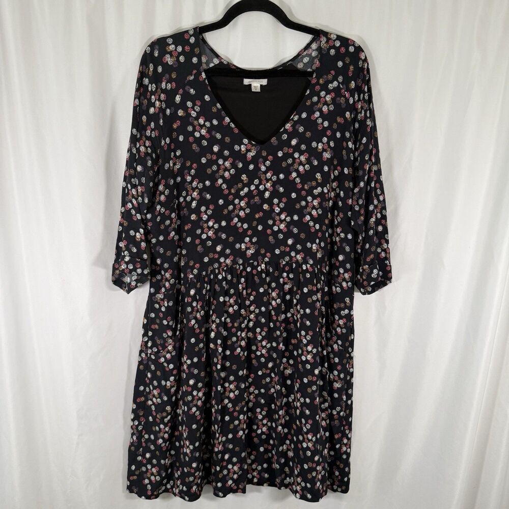 Garnett Hill Knee Length Dress Women's 14 Blue Polka Dot Vneck 3/4 Sleeve